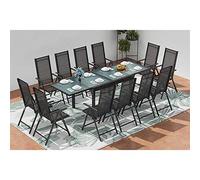 CONCEPT USINE Salon de Jardin Brescia Aluminium Gris 12 Places | Table rallonge coulissante 135 à 270 cm, plateau verre style Nashiji, chaises rabattables
