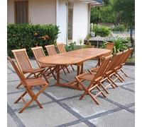 CONCEPT USINE | Salon de Jardin en Teck Huilé | 10 Personnes | Design LUBOK Ovale |Table + 10 Chaises | Durabilité et Elégance | Finitions Laiton | Bois Ultra Résistant aux Intempéries