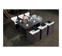 CONCEPT USINE Salon de Jardin Encastrable Miami Gris Coussins Blancs 6 Pers