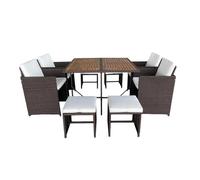 Concept Usine – Salon de jardin Toledo 8 places résine marron, coussins beige, housse incluse
