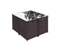 CONCEPT USINE - Salon De Jardin Florida 8 Personnes en Résine Tressée Marron - 1 Table en Verre - 4 Fauteuils - 4 Poufs - Coussins Blanc - Encastrable, Résistant, Imperméable