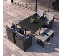 Florida table et chaises 8 places en résine tressée noir et gris