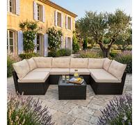 CONCEPT USINE | Salon de Jardin NACULA 6 Places 274 cm Résine Tressée Marron | Grand Salon Extérieur Convivial | Mobilier Jardin Terrasse Piscine | Résistance Soleil & Intempéries