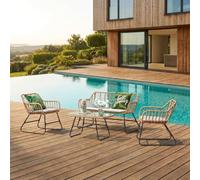 Parea salon de jardin 4 places en rotin et acier beige et noir