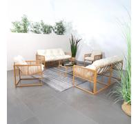 Concept Usine – Salon de jardin Turini 8 places effet rotin coussins blancs
