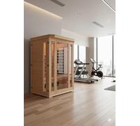CONCEPT USINE | Sauna Infrarouge Luxe 2 Places en Bois | Chaleur Sèche Économique | 5 Diffuseurs Infrarouges | Chromothérapie 7 Couleurs | Commandes LCD + Radio | 1690W | Compact et Relaxant