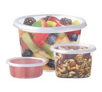 Concept4u Pots en plastique réutilisables | Récipients alimentaires ronds en plastique | Petits pots à sauce avec couvercles | Tasses à sauce à emporter | 450 ml - Lot de 50