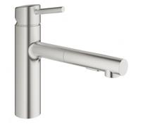 GROHE Concetto Mitigeur monocommandé pour évier, saillie 202mm, hauteur moyenne, extractible, orientable, 30273DC1, Couleur: acier super