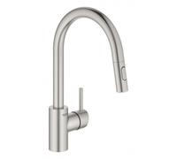 CONCETTO Mitigeur monocommande pour évier avec douchette extractible 2 jets, Inox brossé (G-31483dc2)