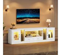 Concho Meuble TV Blanc 180 cm pour TV 55-65", Meuble TV avec Tiroirs et Éclairage LED, Centre de Divertissement Moderne avec Étagère en Verre Réglable, Support TV Bas pour Salon et Chambre