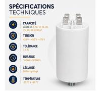 Condensateur Permanent Double Faston pour Moteur Monophasé - 425 à 475 V AC - 40 uF -