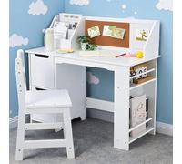 condinggen Bureau Enfant avec Chaise 3-8ans, Table étude MDF, Blanc | MDF angles arrondis - peinture non toxique CPSIA - rangement armoire + étagères + tableau liège. Chaise ergonomique