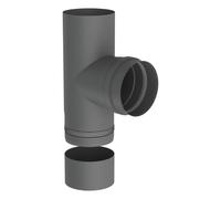Conduit poêle à granule - Té de raccordement avec cuvette à condensat récoupable - 90° - gris - Tecnovis TEC-Pellet 80 mm