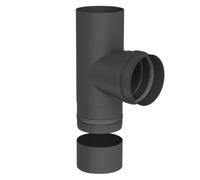 Conduit poêle à granule - Té de raccordement avec cuvette à condensat récoupable - 90° - noir - Tecnovis TEC-Pellet 80 mm
