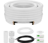 Conduite de réfrigérant en cuivre - Kit de conduites pour climatiseur split - Longueur 7,62 m - Diamètre 9,5 et 15,9 mm - Isolation PE - Écrous à sertir prémontés - Pour mini-split/pompe à chaleur