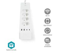 Multiprise Connectée Wi-Fi 4 Sorties 3680W 2m avec 4 Ports USB Blanc