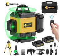 CONENTOOL Niveau Laser 4D 16 Lignes 4x360° Auto-nivelant Laser Vert avec Télécommande Support Magnétique 2×2400mAh Batteries