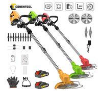 CONENTOOL Tondeuse à gazon électrique multifonctionnelle 21V, tondeuse à gazon pliable avec 5 lames, machine à désherber pour batterie Makita 18V Yellow 2 Batteries