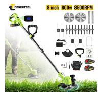 CONENTOOL Tondeuse à gazon sans fil 21V, tondeuse à gazon électrique 8 pouces, 1500W, 15000 tr/min, avec 2 batteries, poignée télescopique Green 2 Batteries