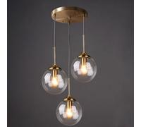 CONERY Lampes suspendues en verre à 3 lumières Lustre en laiton doré vintage Lampe à suspension suspendue à boule réglable E27 Lustre de plafond industriel pour îlot de cuisine Chambre Salon