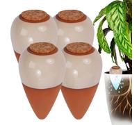 Relaxdays Cônes d'arrosage, 4 pièces, 350 ml, en terre cuite/beige, pour plantes d'intérieur et balcon