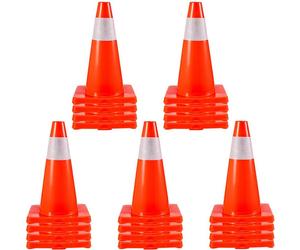 Cônes de sécurité routière SM® - 20 cônes de stationnement en PVC - 45,7 cm - avec 1 collerette réfléchissante - 27,9 x 27,9 cm - base en PVC rouge pour les routes à niveau d'avertissement élevé - cha