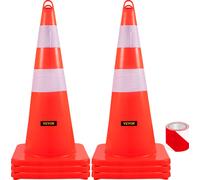 VEVOR Cône Signalisation Réfléchissant 73 cm, Plot de Chantier en PVC, Cône de Sécurité avec Base Lestée et Anneau Portatif pour Délimitation Stationnement d’Urgence en Route Parking, Orange et Argent
