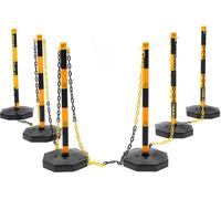 Cônes de signalisation - Lot de 6 poteaux de délimitation - Socle remplissable - Chaîne 16,8 cm - Réglable - Pour parking et chantier - Jaune