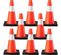 Cônes de signalisation Wiltec 45 cm de haut, lot de 8 pièces, cônes de sécurité, cônes réfléchissants, cônes d'avertissement en PVC et caoutchouc robustes pour chantiers