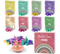 Cônes d'Encens, Assortiment Encens Cone 120pcs, 8 Parfums, Encens Naturels pour Méditation Yoga Purification Relaxation, Porte-encens, Cadeau de Noël