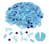 Confettis Motif Biberon et Confettis Pieds de Bébé, Décoration de Paillettes de Baptême Garçons en PVC, Décorations de Table de Fête Révélatrices de Genre pour Baby Showers (Bleu)