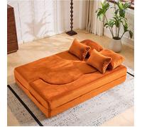 Confortable canapé orange moderne avec matelas pliable et 4 coussins, idéal pour salon ou chambre d’amis