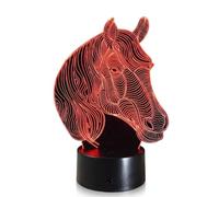 Confozen Lampe de Table 3D Tête de Cheval, Veilleuse LED 7 Couleurs, Base ABS et Plaque Acrylique, Interrupteur Tactile, Alimentation USB ou Piles