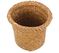 CONGARTENO Tressée en Paille Marron Corbeille à Papier, 24x20 CM Poubelle Décorative Multifonction Panier Rond pour Salle de Bain, et Bureau
