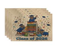 Congrats Grad Neopolitan Lot de 4 sets de table en forme de chien mastiff 30,5 x 45,7 cm, motifs livres de dessin animé pour dîner, remise de diplôme, décoration de la maison et de la cuisine