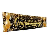 Congratulations Decorations - Bannière « We Are So Proud of You » - Well Done - Décorations de remise de diplôme pour bal de fin d'année - 180 x 40 cm (noir et or)