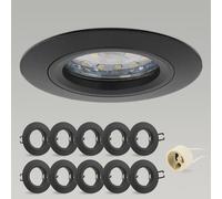 CongShine 10x Spot Encastrable GU10 Aluminium, Noir Support Spot Encastrable Cadre De Montage Avec Douille GU10, Rond Spot de Plafond 68mm extra plat Pour LED Lampes, Trou de montage ø60-70mm 230V
