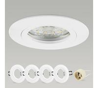 CongShine 4x Spot Encastrable GU10 Aluminium, Blanc Support Spot Encastrable Cadre De Montage Avec Douille GU10, Rond Spot de Plafond 68mm extra plat Pour LED Lampes, Trou de montage ø60-70mm 230V