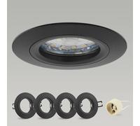 CongShine 4x Spot Encastrable GU10 Aluminium, Noir Support Spot Encastrable Cadre De Montage Avec Douille GU10, Rond Spot de Plafond 68mm extra plat Pour LED Lampes, Trou de montage ø60-70mm 230V