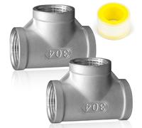 CONJURAIDE Lot de 2 adaptateurs en T 1/2" (Ø20 mm), en acier inoxydable 1/2" en T, raccord d'eau avec bande d'étanchéité filetée G1/2", adaptateur pour robinet d'eau potable, raccord d'eau IGxIGxIG