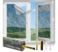 Conkov Film Fenetre Anti Regard sans Colle, Bon Effet Miroir Anti UV Chaleur, Protection de la Vie Privée Protéger du Soleil pour Maison Bureau Magasin, Motif Feuille Verte, 90 x 400 cm avec Outils