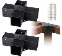 Connecteur de poteau en plaque d'acier - Jeu de 2 connecteurs d'angle à 90° pour pergola et bois - Structure de botte support d'angle - Kit de support pour pavillon - 340 x 220 x 152 mm