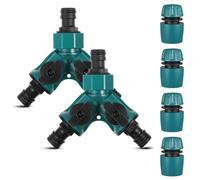 Connecteur de robinet de jardin à 2 voies - Connecteur de tuyau d'arrosage en Y avec vannes marche/arrêt individuelles - Connecteur rapide d'extrémité de tuyau d'arrosage à 2 voies pour irrigation de
