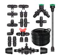 Connecteur de tuyau d'arrosage 3/8 "avec capuchon de verrouillage, Joint barbelé de 8/11 à 4/7mm, extrémité coudée droite, raccord de tube d'irrigateur to 2Way 1I4Inch-10PC