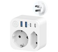Connecteur de Voyage France vers l'Australie avec 4 Prises USB (2 USB-C), Adaptateur de Voyage à 2 Voies Sortie pour Nouvelle-Zélande,Connecteur Schuko vers Type I pour l'Australie,Chine,l'Argentine