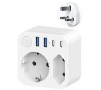 Connecteur de Voyage France vers Le Royaume-Uni avec 4 Prises USB (2 USB-C), Adaptateur de Voyage à Double Sortie, Connecteur Schuko vers Type G pour,l'Irlande,Malte,Blanc