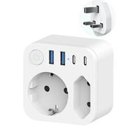 Connecteur de Voyage France vers Le Royaume-Uni avec 4 Prises USB(2 USB-C)Adaptateur de Voyage à Double Sortie,Connecteur Schuko
