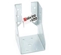 Connecteur poutre bois 60x100 mm Typ B, support acier galvanisé 2 mm, equerre fixation robuste, sabot de charpente pour menuiserie, assemblage, charpente et construction bois, Lun Fix