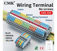 Connecteur rapide à levier de type rail DIN CMK420, raccordement universel compact rapide pour câble électrique 2,5 mm² 12 AWG CMK420 Orange 10Pcs
