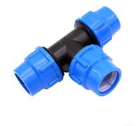 Connecteur rapide en plastique à trois voies pour systèmes d'irrigation de jardin compatible avec les tuyaux en Pe Pvc Ppr et en fer de 20 mm à 63 mm de diamètre extérieur bleu avec finition noire